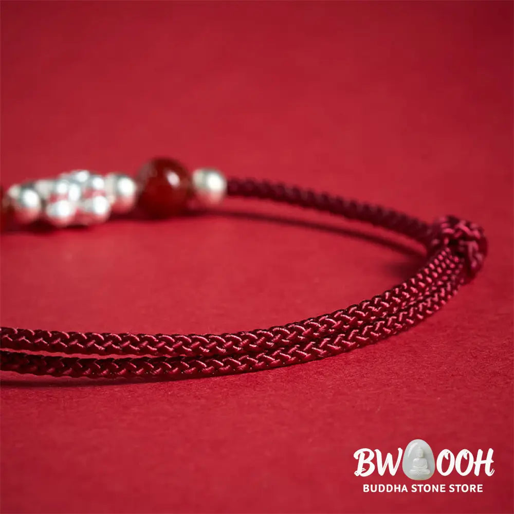 Buddha Stones 999 Sterling Silver Red Agate Year Of The Horse Prosperity String Bracelet - Bracelet