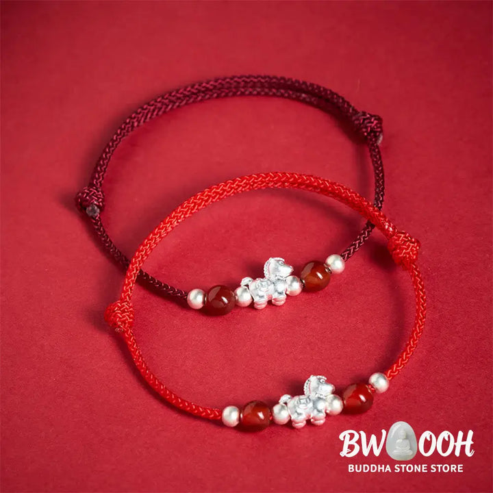 Buddha Stones 999 Sterling Silver Red Agate Year Of The Horse Prosperity String Bracelet - Bracelet