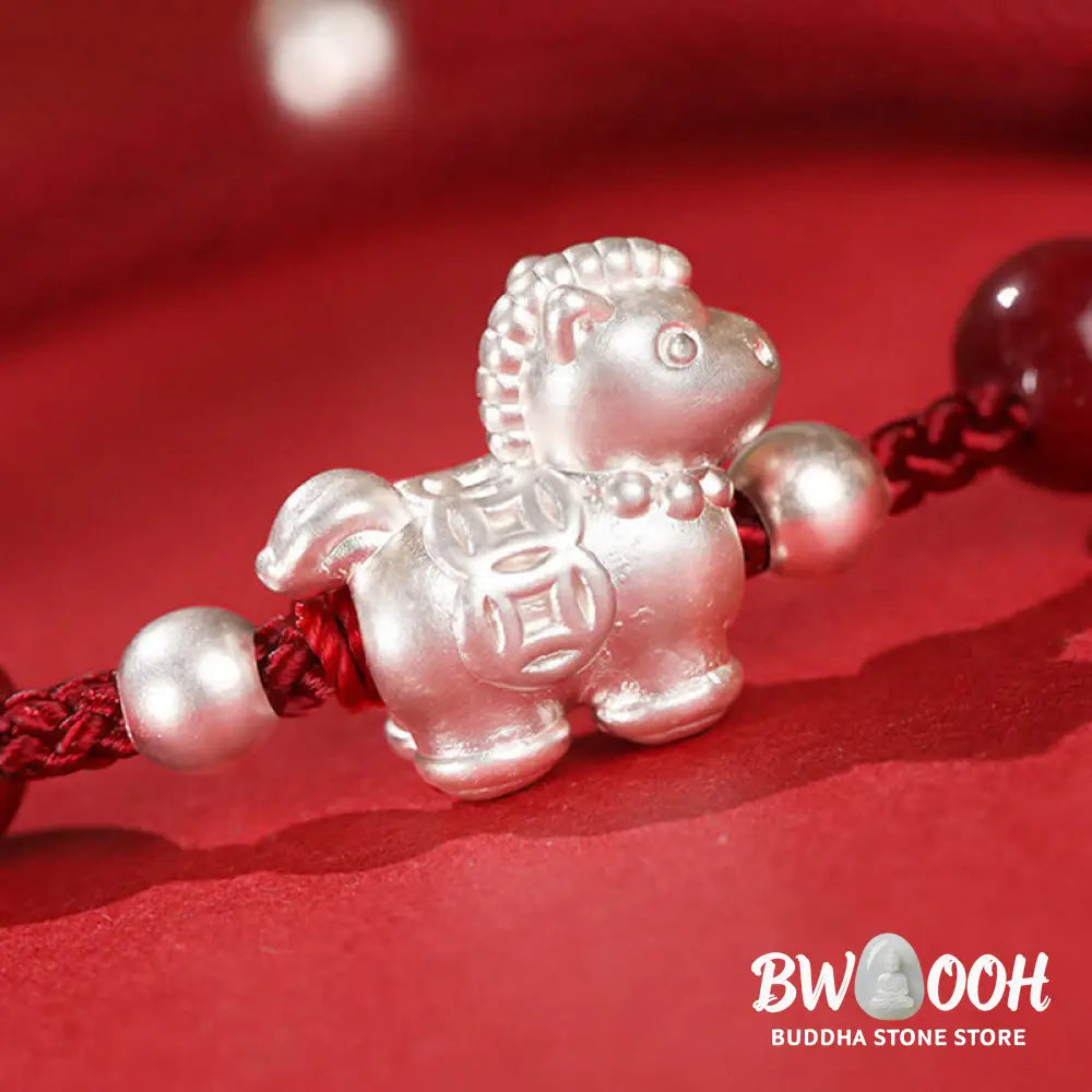 Buddha Stones 999 Sterling Silver Red Agate Year Of The Horse Prosperity String Bracelet - Bracelet