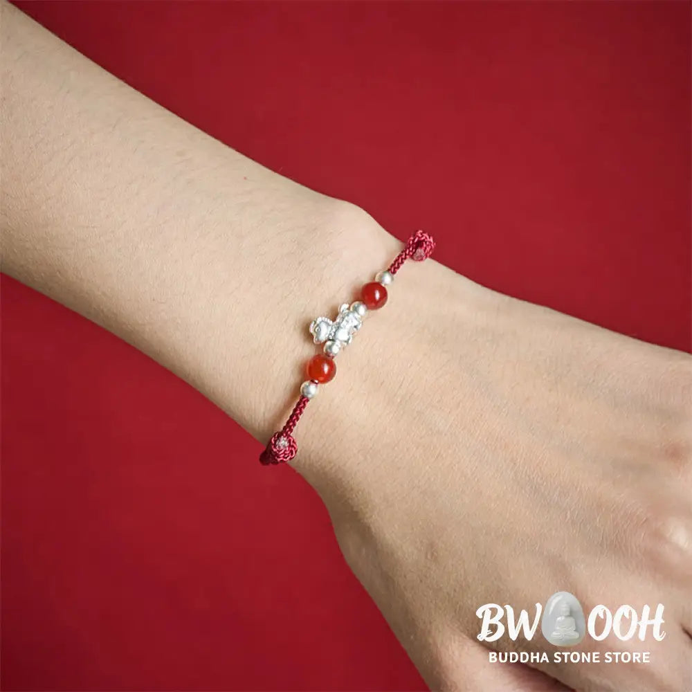 Buddha Stones 999 Sterling Silver Red Agate Year Of The Horse Prosperity String Bracelet - Bracelet