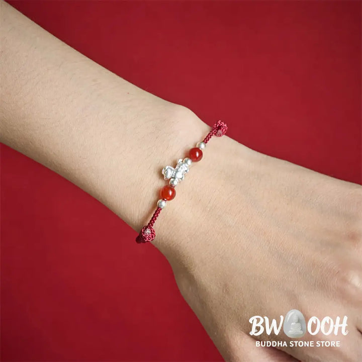 Buddha Stones 999 Sterling Silver Red Agate Year Of The Horse Prosperity String Bracelet - Bracelet