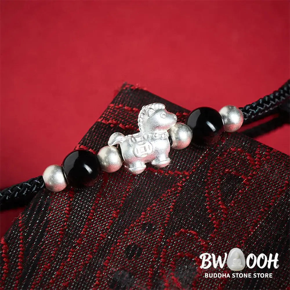 Buddha Stones 999 Sterling Silver Red Agate Year Of The Horse Prosperity String Bracelet - Bracelet