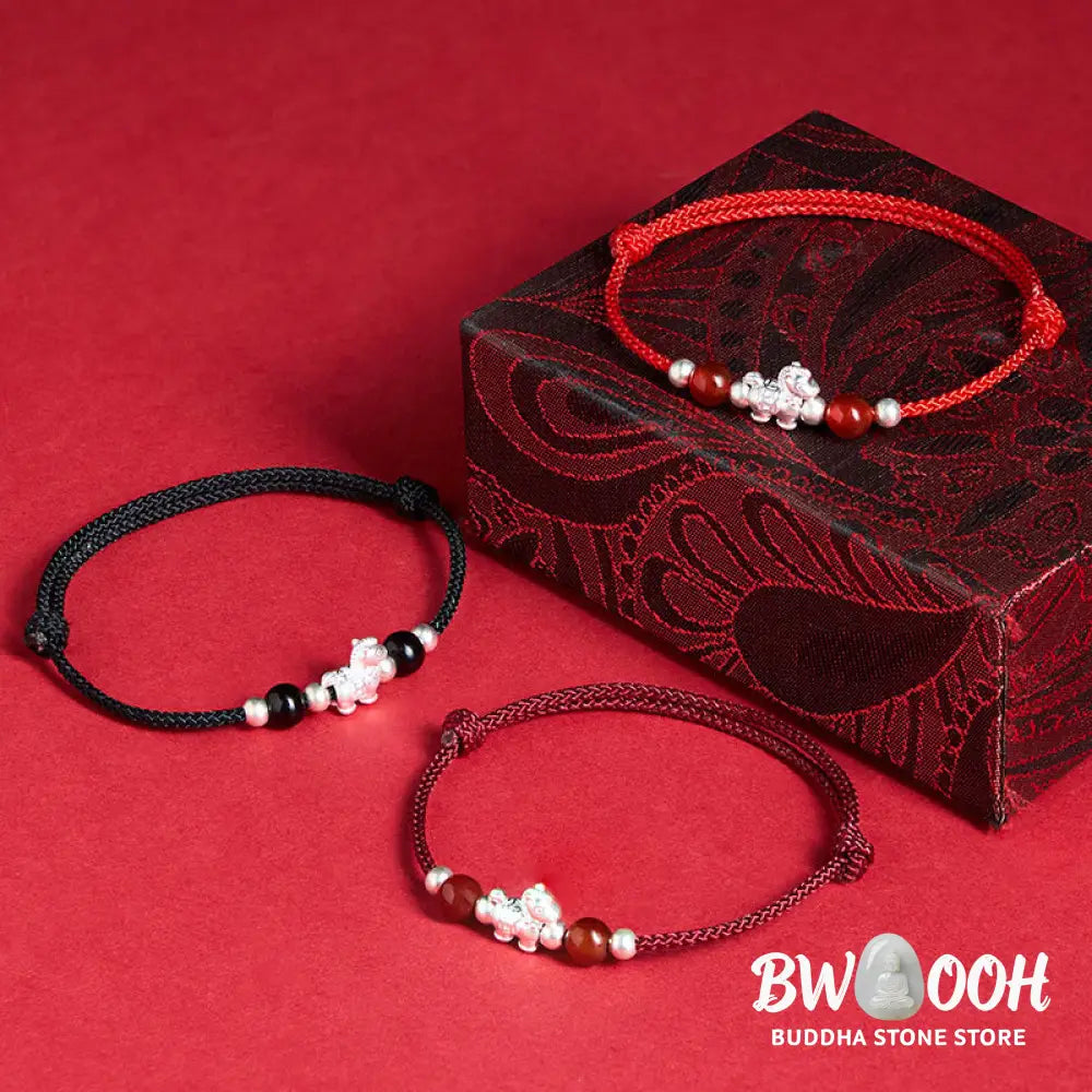 Buddha Stones 999 Sterling Silver Red Agate Year Of The Horse Prosperity String Bracelet - Bracelet