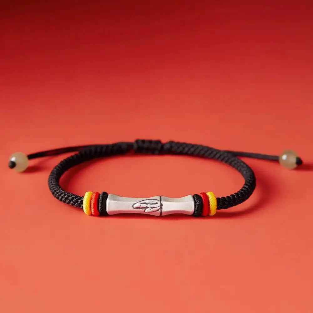 Buddha Stones 999 Sterling Silver Red String Bamboo Enlightenment Bracelet - BWOOOH - Black(Wrist Circumference