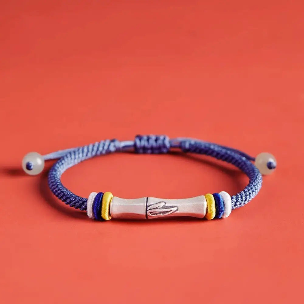 Buddha Stones 999 Sterling Silver Red String Bamboo Enlightenment Bracelet - BWOOOH - Blue(Wrist Circumference 14-21cm)