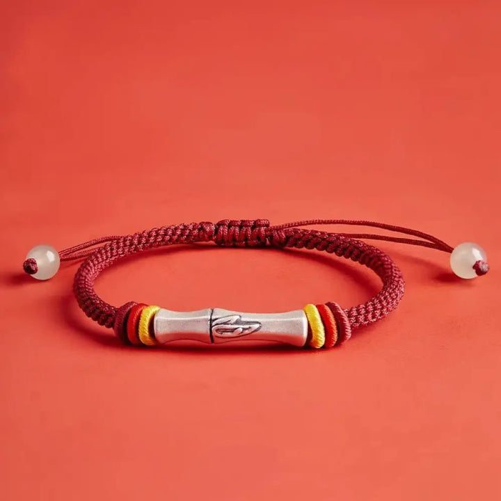 Buddha Stones 999 Sterling Silver Red String Bamboo Enlightenment Bracelet - BWOOOH - Dark Red(Wrist Circumference
