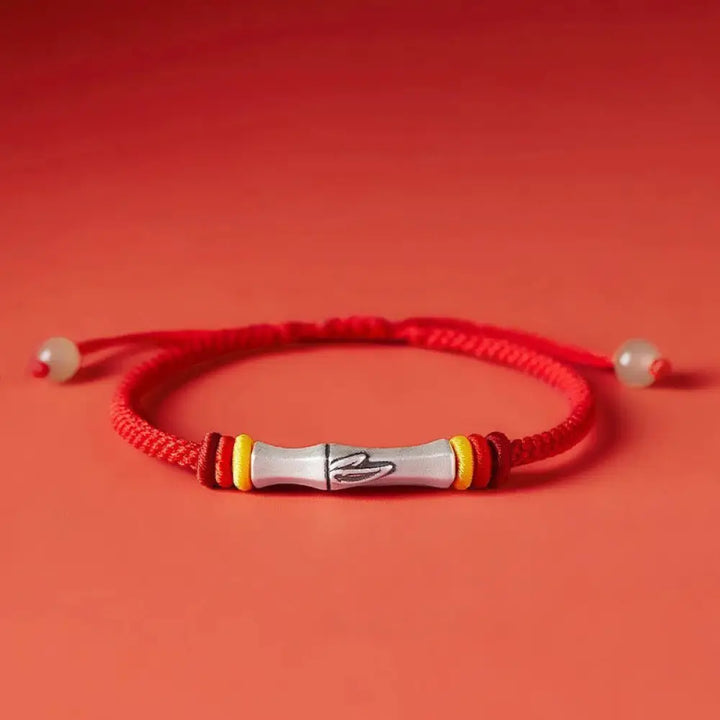 Buddha Stones 999 Sterling Silver Red String Bamboo Enlightenment Bracelet - BWOOOH - Red(Wrist Circumference 14-21cm)