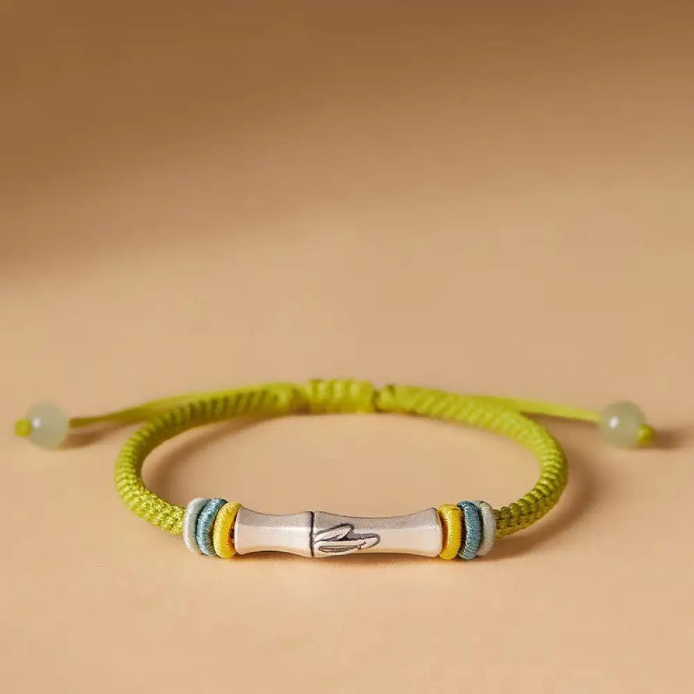 BWOOOH 999 Sterling Silver Red String Bamboo Enlightenment Bracelet - BWOOOH - Yellow Green(Wrist Circumference
