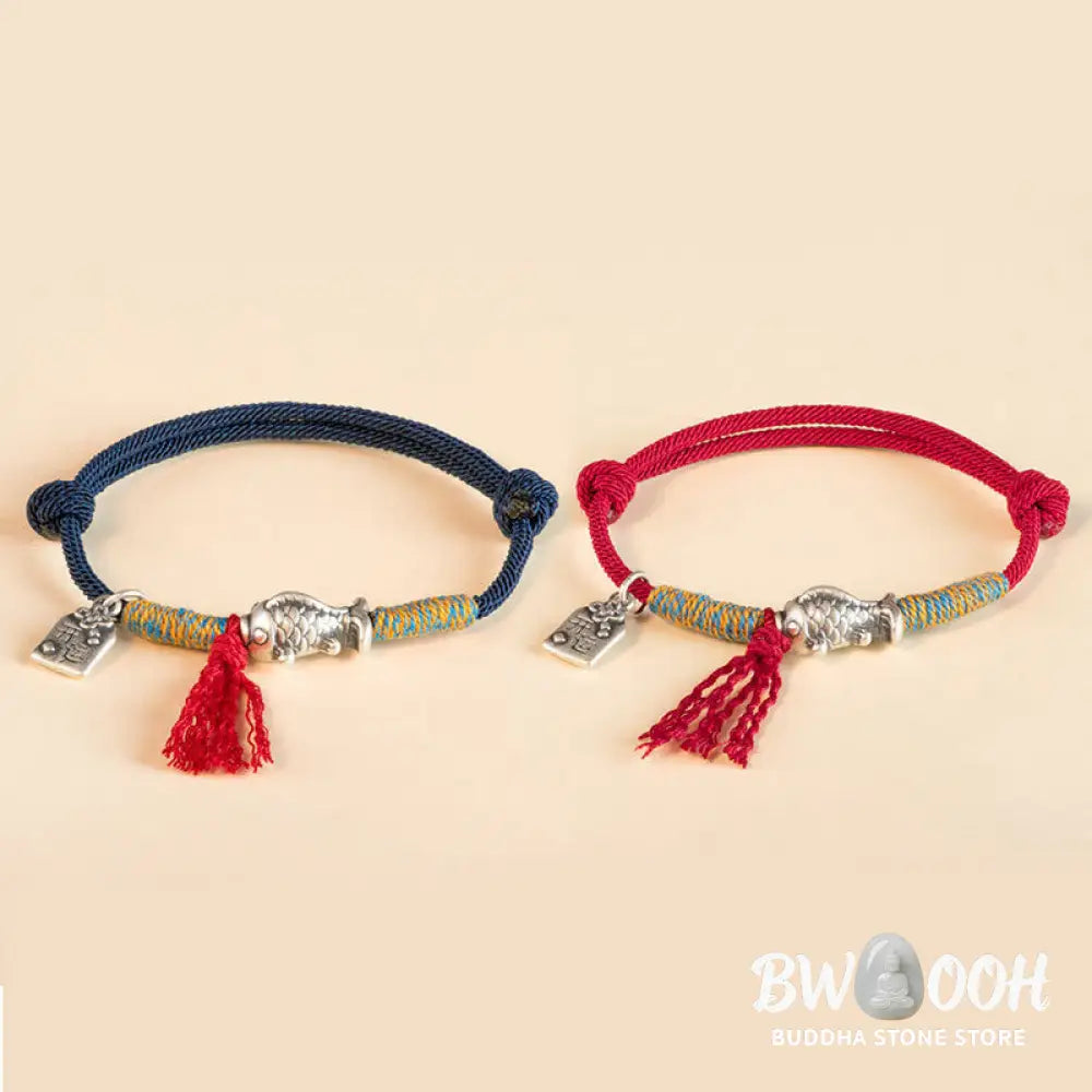 Buddha Stones 999 Sterling Silver Red String Lucky Koi Fish Protection Bracelet - BWOOOH - Bracelet