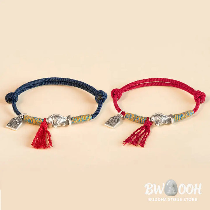 Buddha Stones 999 Sterling Silver Red String Lucky Koi Fish Protection Bracelet - BWOOOH - Bracelet