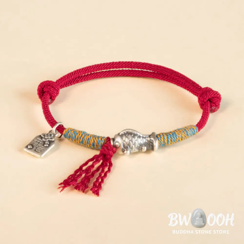 Buddha Stones 999 Sterling Silver Red String Lucky Koi Fish Protection Bracelet - BWOOOH - Bracelet
