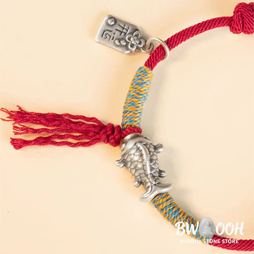 Buddha Stones 999 Sterling Silver Red String Lucky Koi Fish Protection Bracelet - BWOOOH - Bracelet