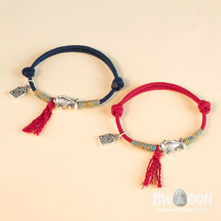 Buddha Stones 999 Sterling Silver Red String Lucky Koi Fish Protection Bracelet - BWOOOH - Bracelet