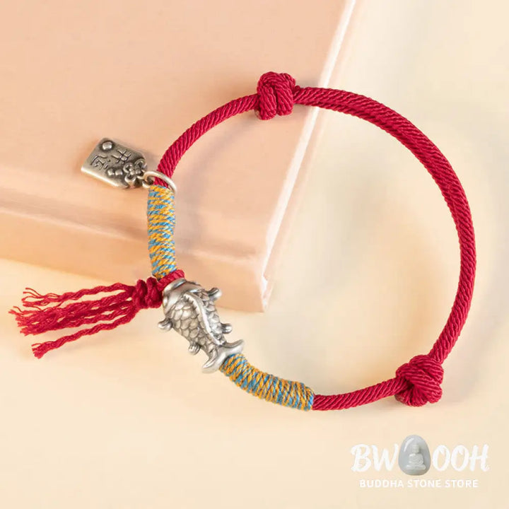 Buddha Stones 999 Sterling Silver Red String Lucky Koi Fish Protection Bracelet - BWOOOH - Bracelet