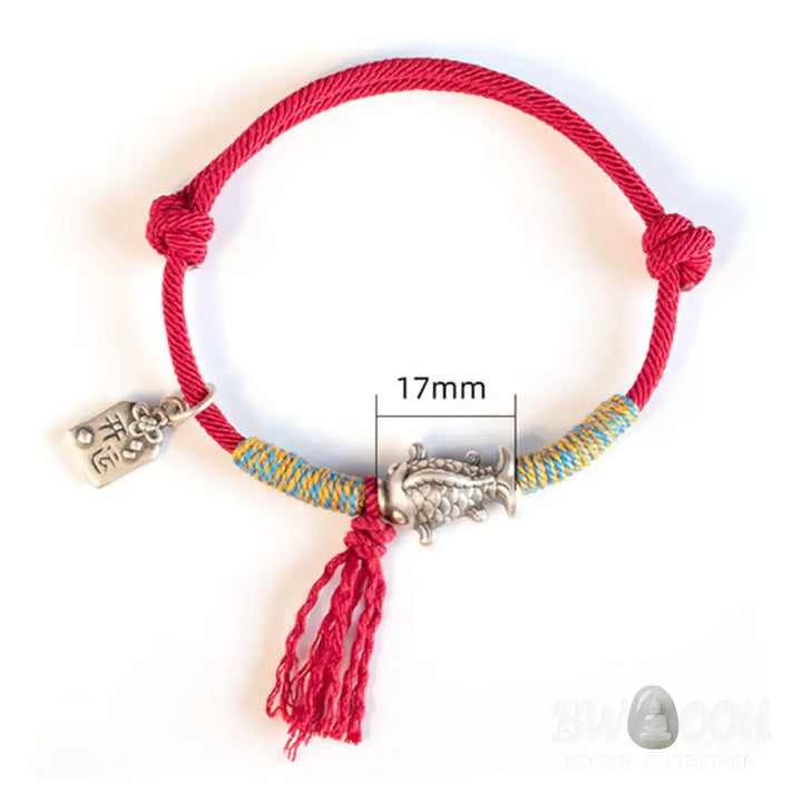 Buddha Stones 999 Sterling Silver Red String Lucky Koi Fish Protection Bracelet - BWOOOH - Bracelet