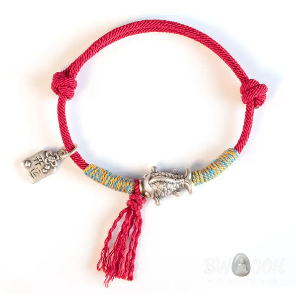 Buddha Stones 999 Sterling Silver Red String Lucky Koi Fish Protection Bracelet - BWOOOH - Bracelet