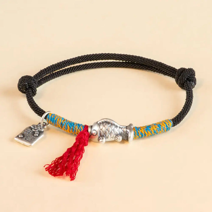 Buddha Stones 999 Sterling Silver Red String Lucky Koi Fish Protection Bracelet - BWOOOH - Black(Wrist Circumference