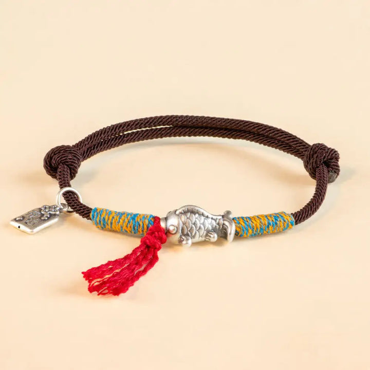 Buddha Stones 999 Sterling Silver Red String Lucky Koi Fish Protection Bracelet - BWOOOH - Brown(Wrist Circumference
