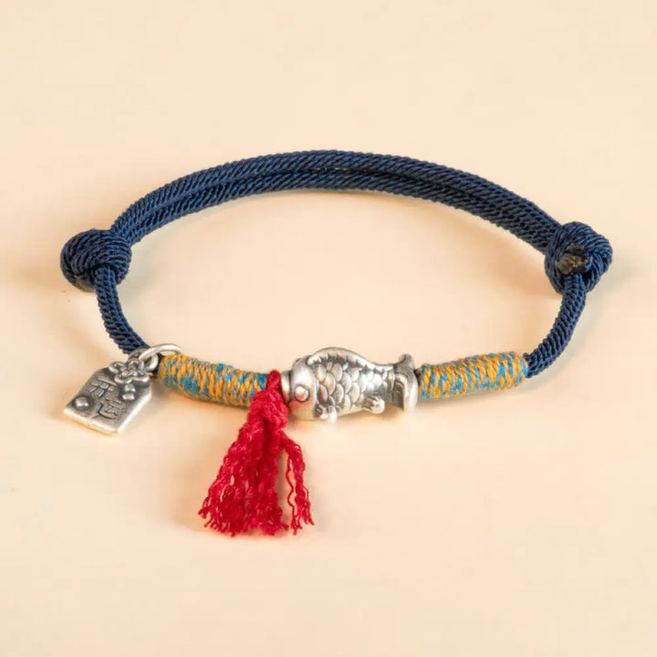 Buddha Stones 999 Sterling Silver Red String Lucky Koi Fish Protection Bracelet - BWOOOH - Deep Blue(Wrist
