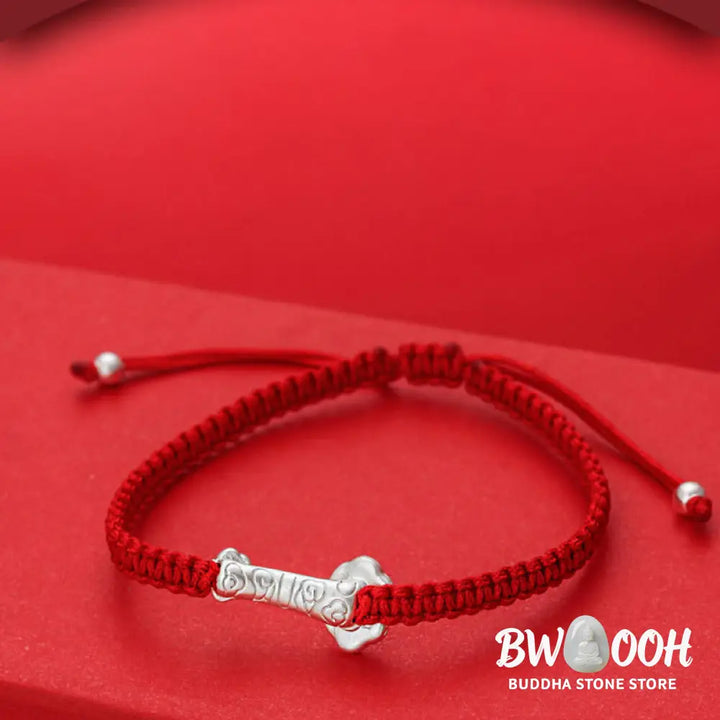 Buddha Stones 999 Sterling Silver Ruyi Fu Character Luck Red String Connection Braided Bracelet - Bracelet