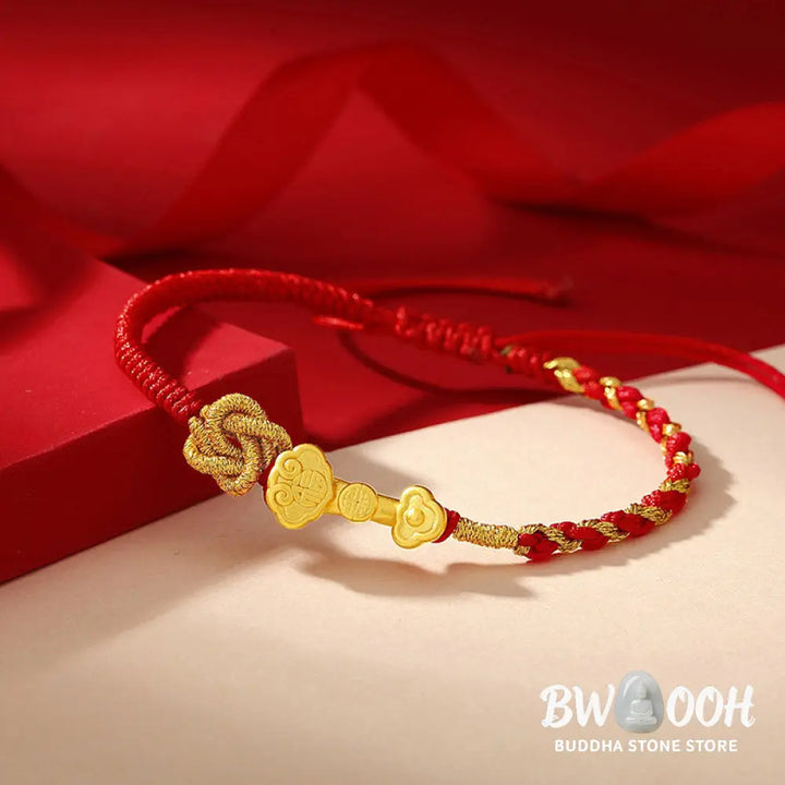 Buddha Stones 999 Sterling Silver Ruyi Handle Fu Character Fortune Luck Rope Bracelet - BWOOOH - 14-22cm - Bracelet