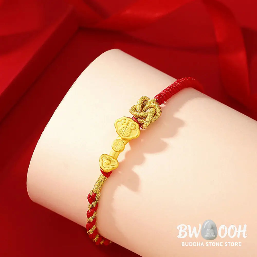 Buddha Stones 999 Sterling Silver Ruyi Handle Fu Character Fortune Luck Rope Bracelet - BWOOOH - 14-22cm - Bracelet