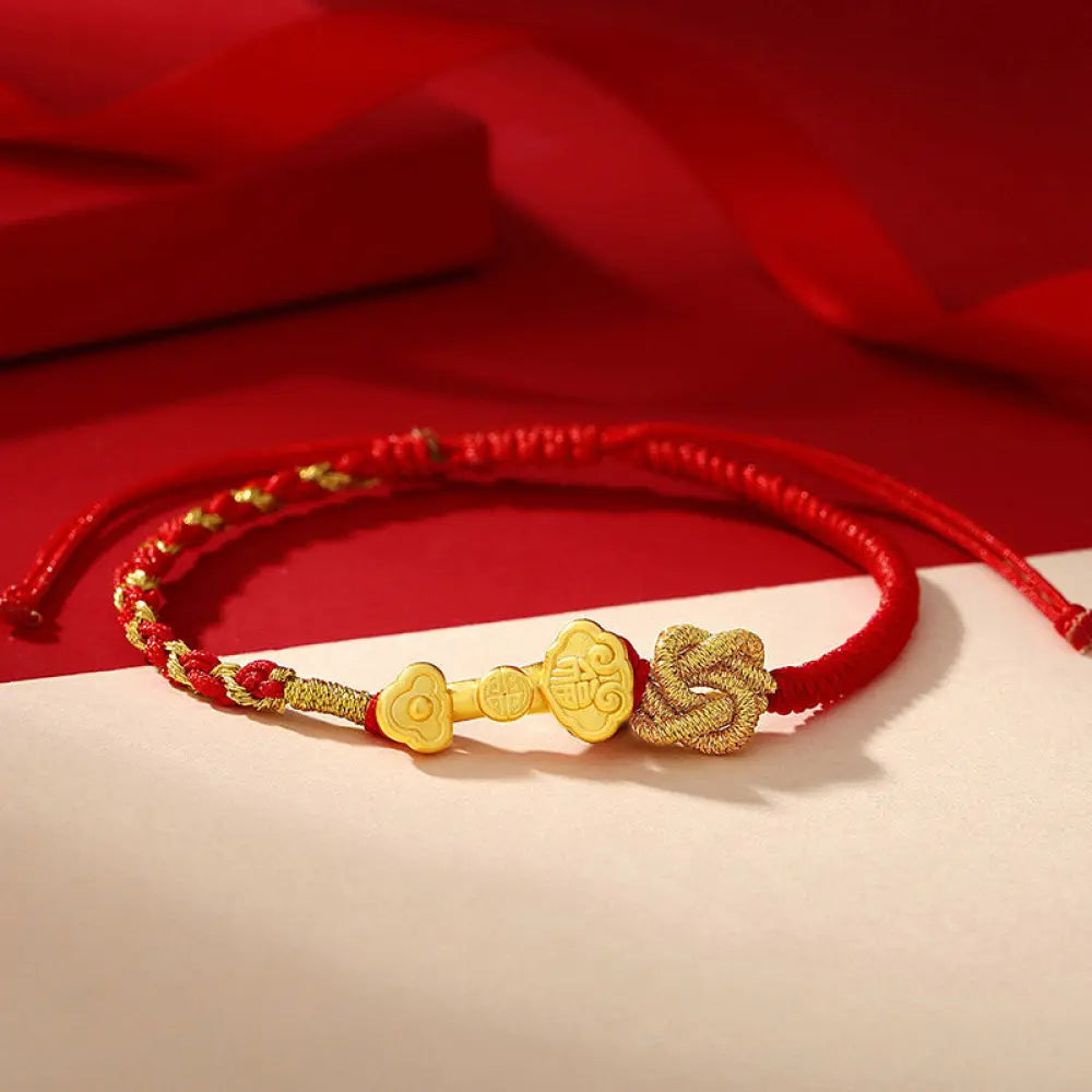 BWOOOH 999 Sterling Silver Ruyi Handle Fu Character Fortune Luck Rope Bracelet - BWOOOH - 14-22cm - Bracelet