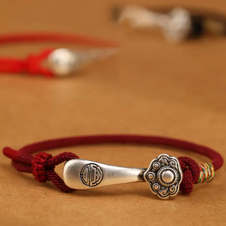 BWOOOH 999 Sterling Silver Ruyi Stick String Protection Braided Bracelet - BWOOOH - Bracelet