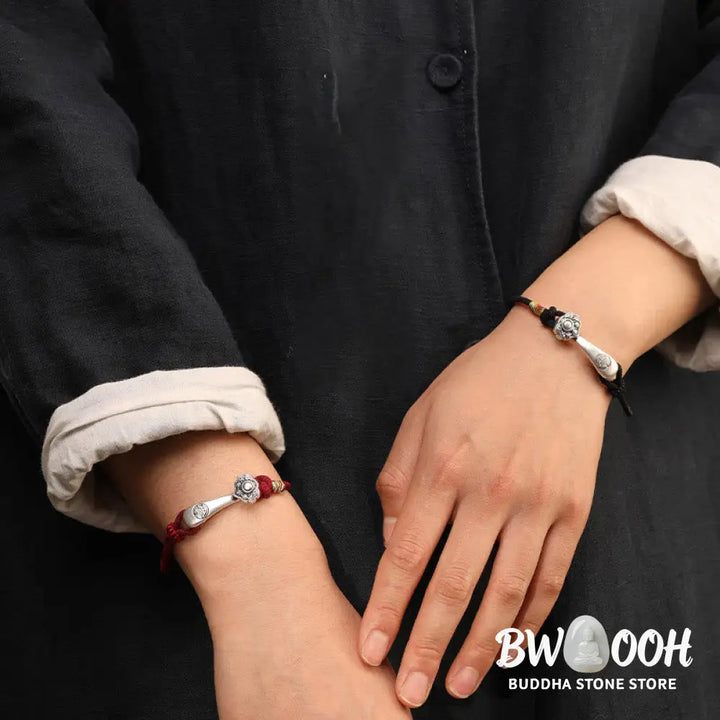 Buddha Stones 999 Sterling Silver Ruyi Stick String Protection Braided Bracelet - BWOOOH - Bracelet