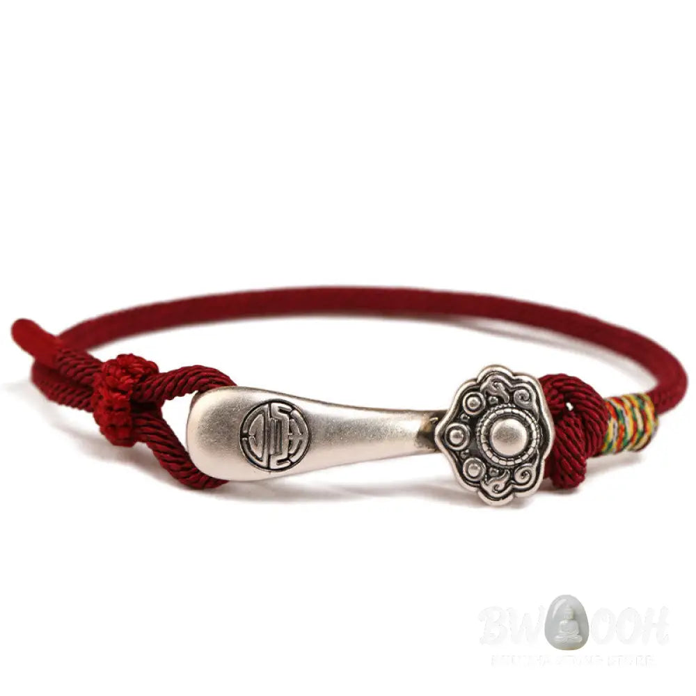 Buddha Stones 999 Sterling Silver Ruyi Stick String Protection Braided Bracelet - BWOOOH - Bracelet