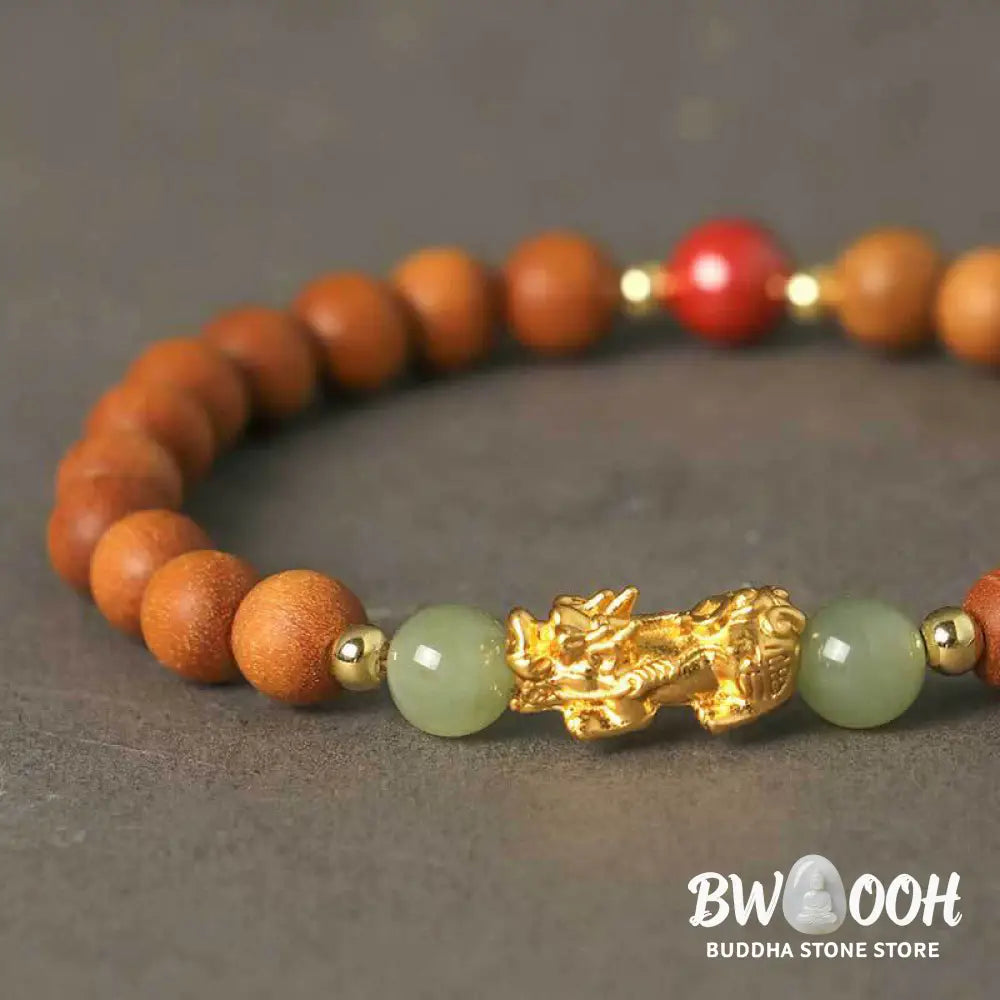 Buddha Stones 999 Sterling Silver Sandalwood Ebony Wood Small Leaf Red Sandalwood Hetian Jade Cinnabar PiXiu Wealth