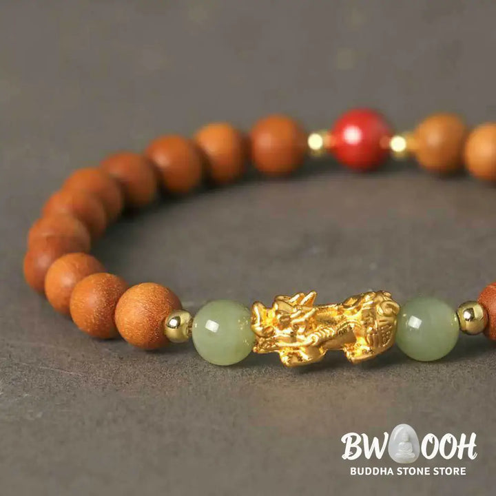 Buddha Stones 999 Sterling Silver Sandalwood Ebony Wood Small Leaf Red Sandalwood Hetian Jade Cinnabar PiXiu Wealth