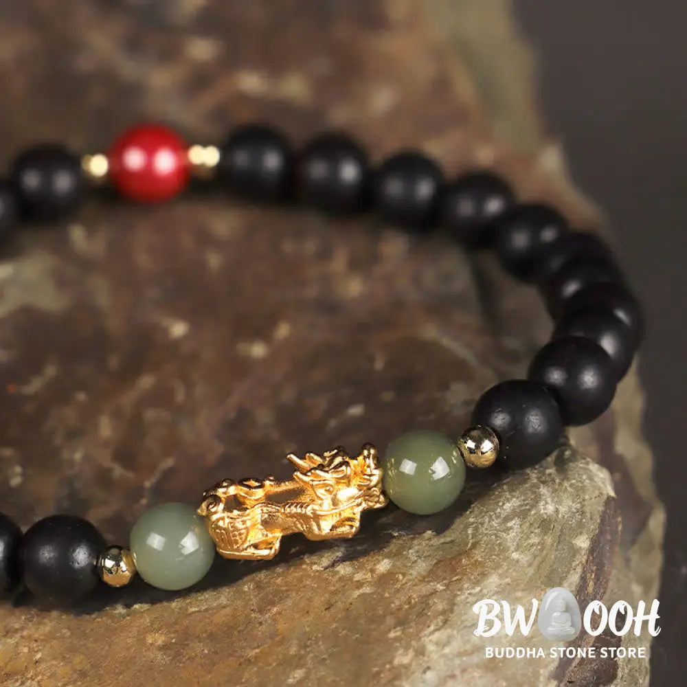 Buddha Stones 999 Sterling Silver Sandalwood Ebony Wood Small Leaf Red Sandalwood Hetian Jade Cinnabar PiXiu Wealth