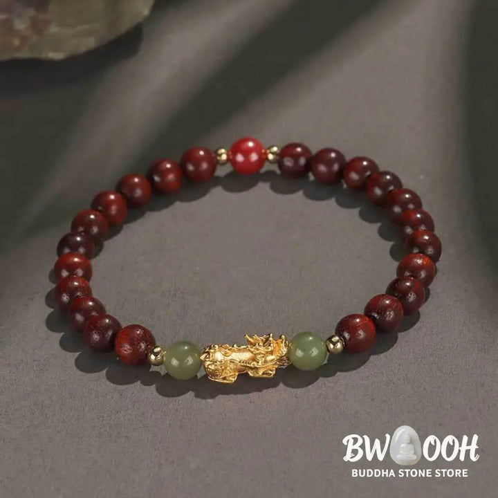 Buddha Stones 999 Sterling Silver Sandalwood Ebony Wood Small Leaf Red Sandalwood Hetian Jade Cinnabar PiXiu Wealth