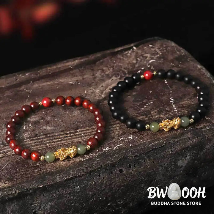 Buddha Stones 999 Sterling Silver Sandalwood Ebony Wood Small Leaf Red Sandalwood Hetian Jade Cinnabar PiXiu Wealth