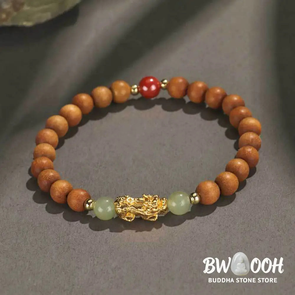 Buddha Stones 999 Sterling Silver Sandalwood Ebony Wood Small Leaf Red Sandalwood Hetian Jade Cinnabar PiXiu Wealth