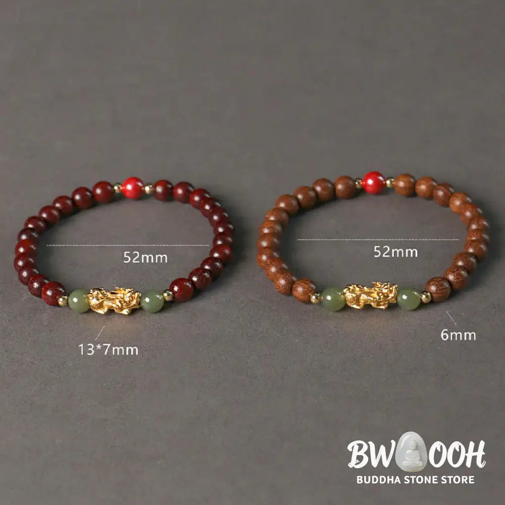 Buddha Stones 999 Sterling Silver Sandalwood Ebony Wood Small Leaf Red Sandalwood Hetian Jade Cinnabar PiXiu Wealth