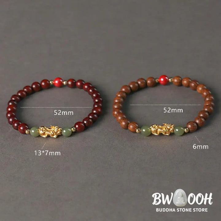 Buddha Stones 999 Sterling Silver Sandalwood Ebony Wood Small Leaf Red Sandalwood Hetian Jade Cinnabar PiXiu Wealth