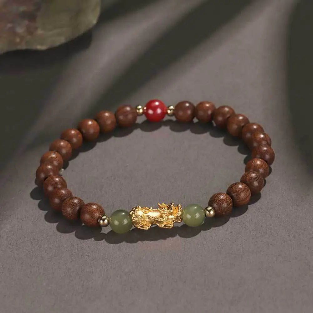 Buddha Stones 999 Sterling Silver Sandalwood Ebony Wood Small Leaf Red Sandalwood Hetian Jade Cinnabar PiXiu Wealth