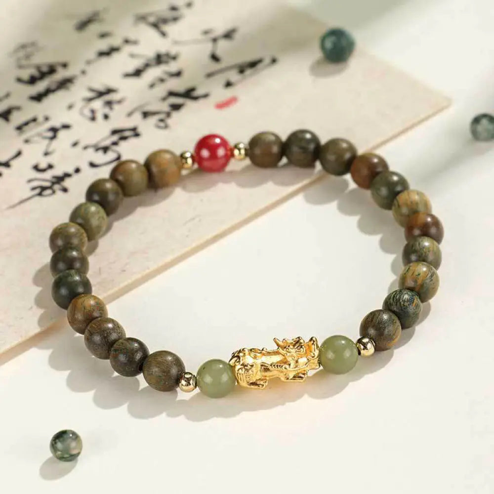 Buddha Stones 999 Sterling Silver Sandalwood Ebony Wood Small Leaf Red Sandalwood Hetian Jade Cinnabar PiXiu Wealth