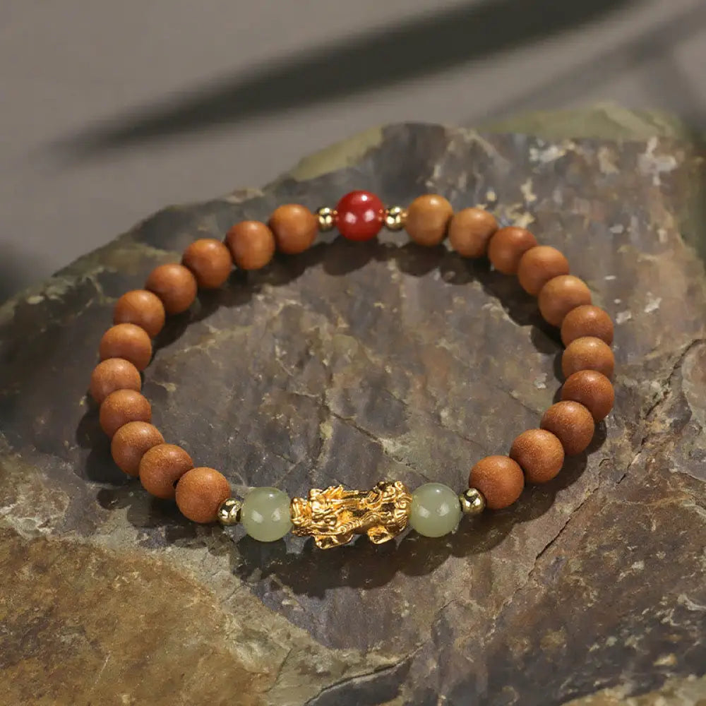 BWOOOH 999 Sterling Silver Sandalwood Ebony Wood Small Leaf Red Sandalwood Hetian Jade Cinnabar PiXiu Wealth