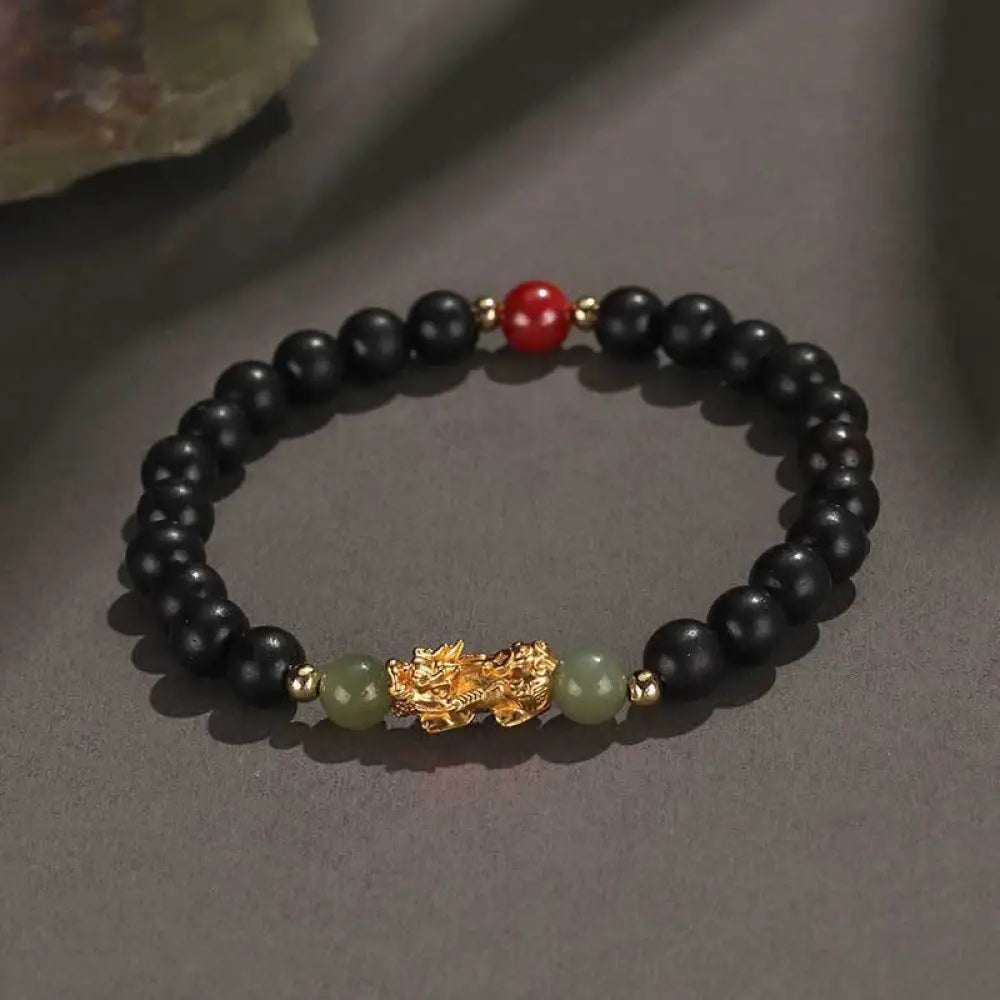 Buddha Stones 999 Sterling Silver Sandalwood Ebony Wood Small Leaf Red Sandalwood Hetian Jade Cinnabar PiXiu Wealth