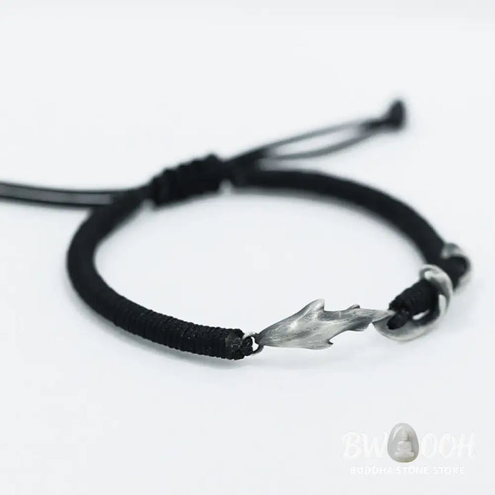 Buddha Stones 999 Sterling Silver Shark Black Wax Rope Protection Bracelet - BWOOOH - Bracelet