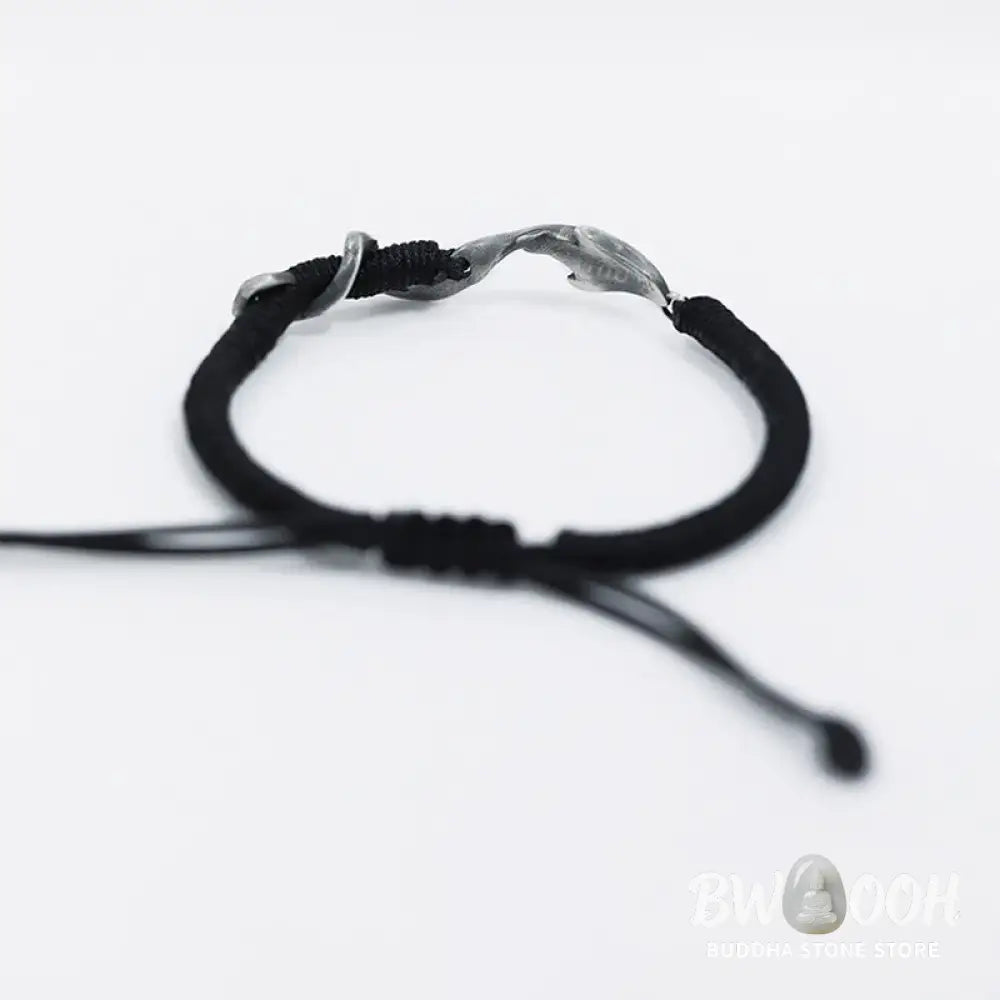 Buddha Stones 999 Sterling Silver Shark Black Wax Rope Protection Bracelet - BWOOOH - Bracelet