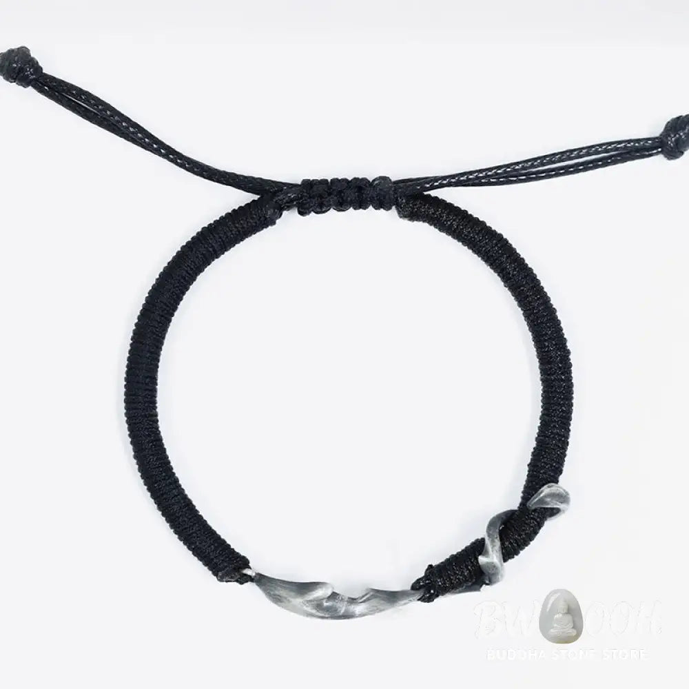 Buddha Stones 999 Sterling Silver Shark Black Wax Rope Protection Bracelet - BWOOOH - Bracelet