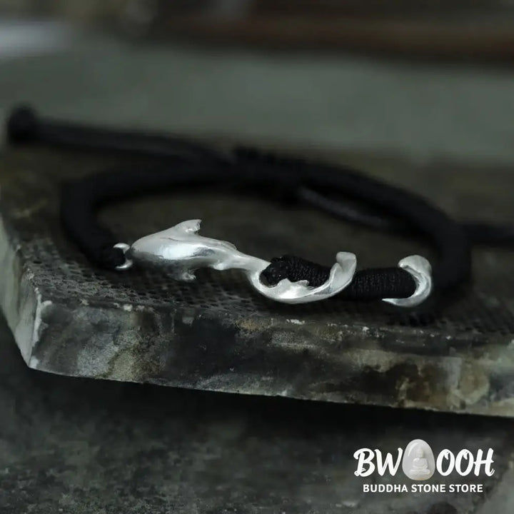 Buddha Stones 999 Sterling Silver Shark Black Wax Rope Protection Bracelet - BWOOOH - Bracelet