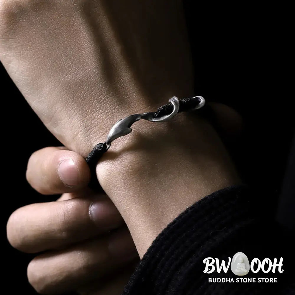 Buddha Stones 999 Sterling Silver Shark Black Wax Rope Protection Bracelet - BWOOOH - Bracelet
