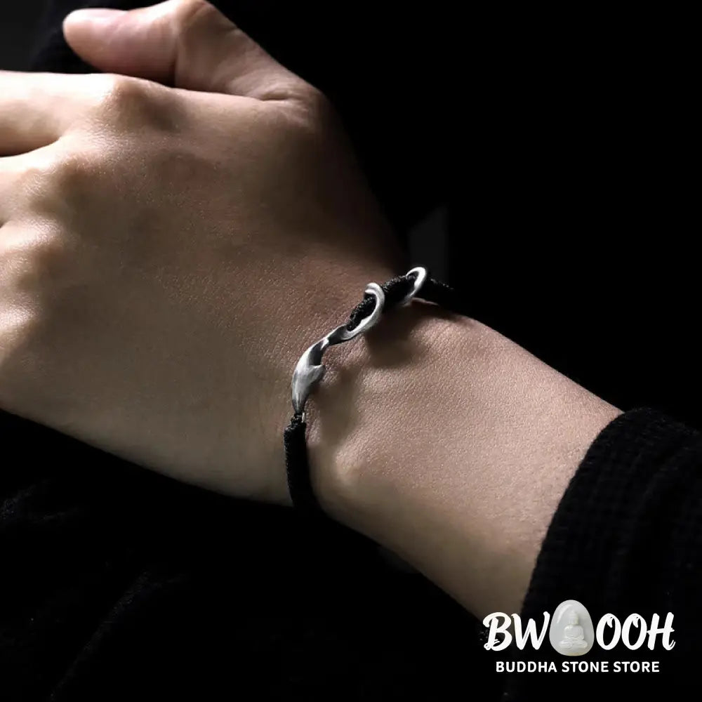 Buddha Stones 999 Sterling Silver Shark Black Wax Rope Protection Bracelet - BWOOOH - Bracelet