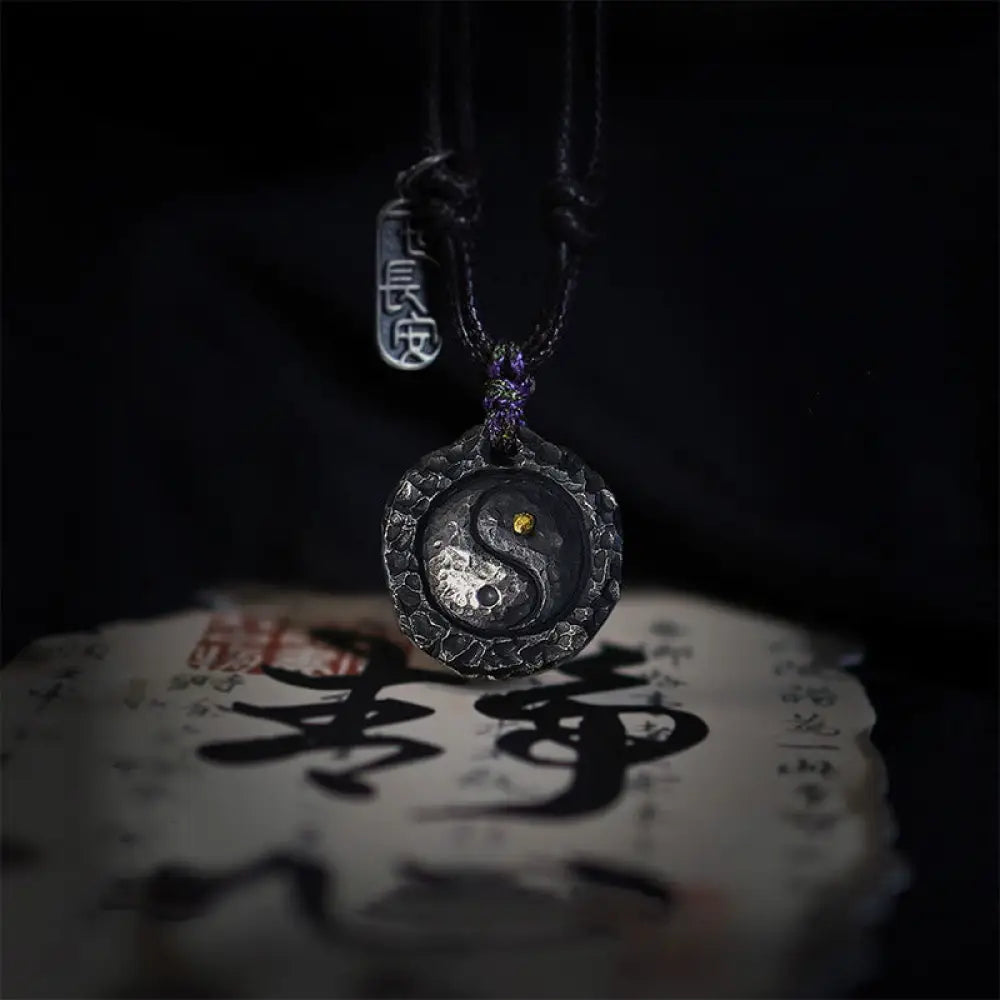 Buddha Stones 999 Sterling Silver Tai Chi Yin Yang Design Harmony Necklace Pendant - BWOOOH - 999 Sterling Silver YIN