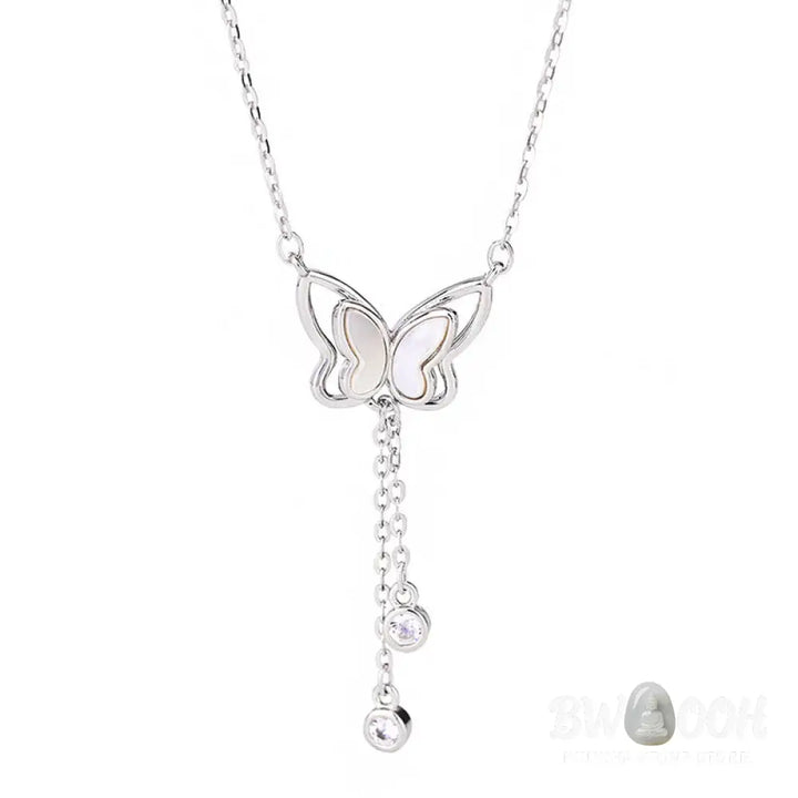 Buddha Stones 999 Sterling Silver Tridacna Stone Butterfly Calm Necklace Pendant - BWOOOH - Necklaces &amp; Pendants